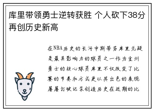 库里带领勇士逆转获胜 个人砍下38分再创历史新高