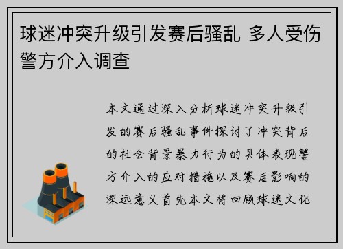 球迷冲突升级引发赛后骚乱 多人受伤警方介入调查